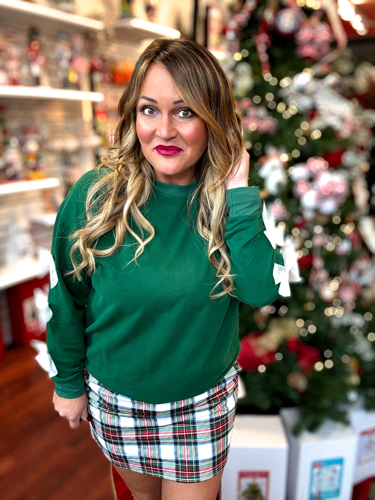Tied With Cheer Bow Sleeves Pullover