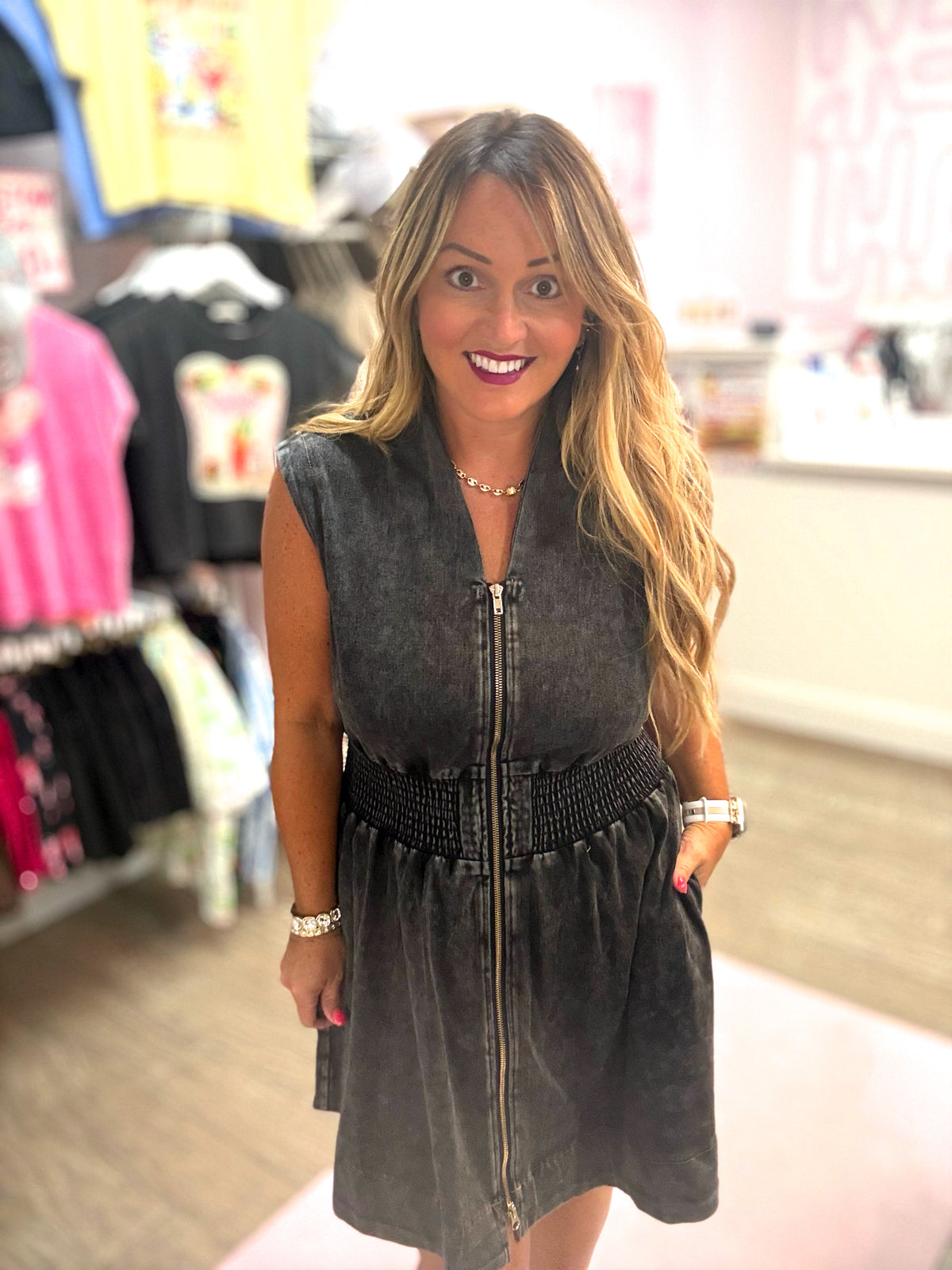 Refined Denim Zipper Dress