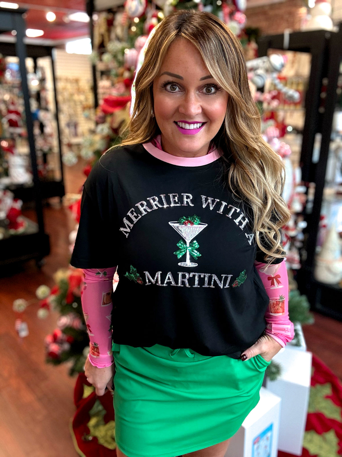 Merrier With A Martini Sequin Embroidered Tee