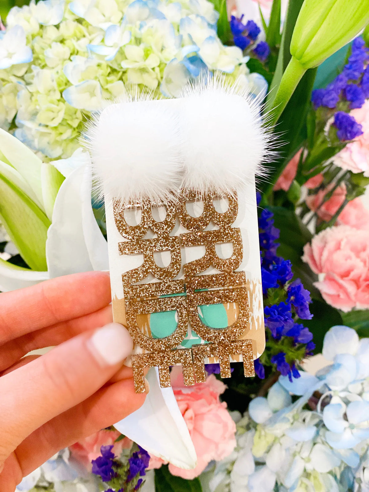 Taylor Shaye|Gold Glitter Bride Earrings-Puff Top