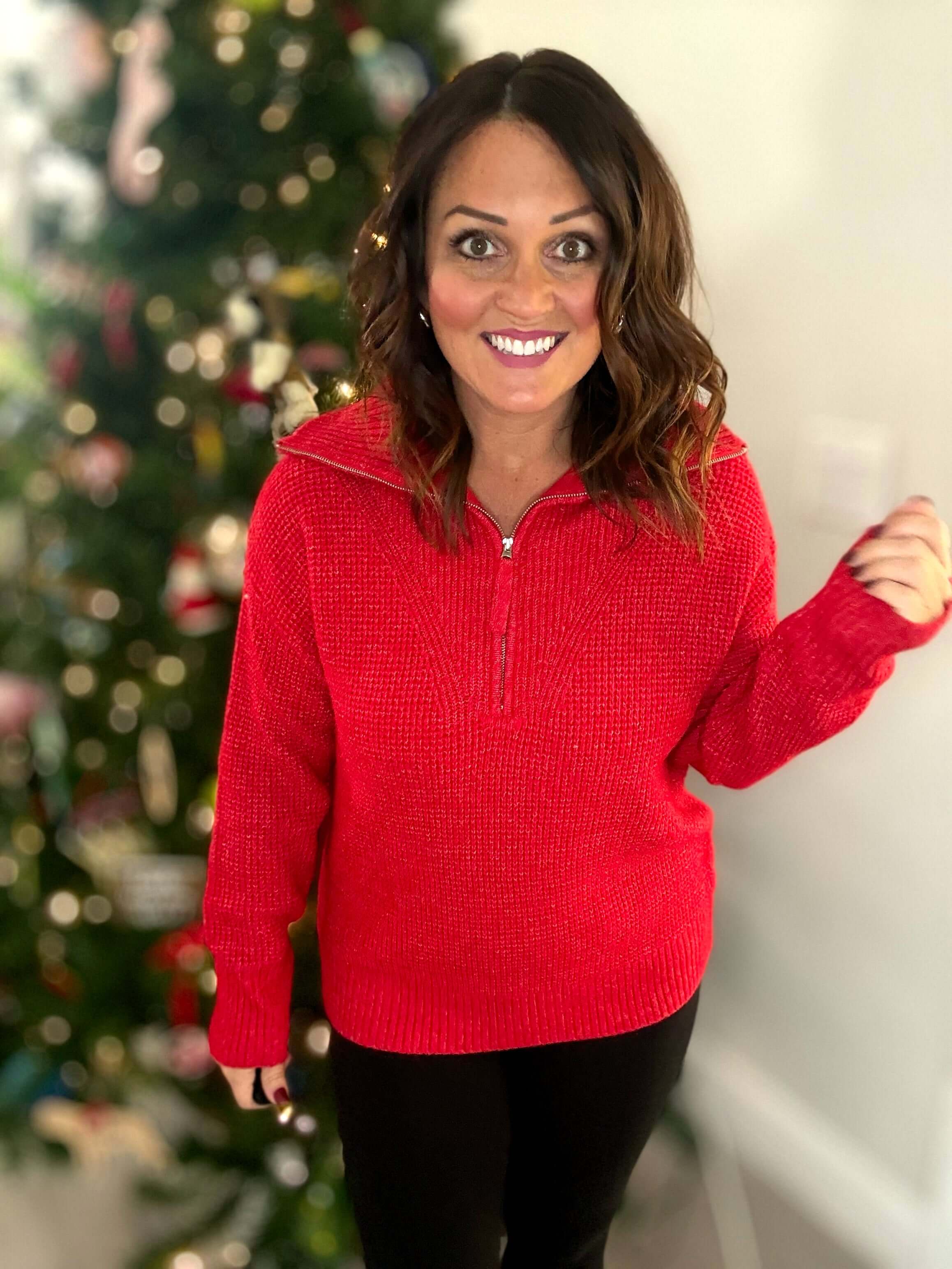 Red half zip sweater online