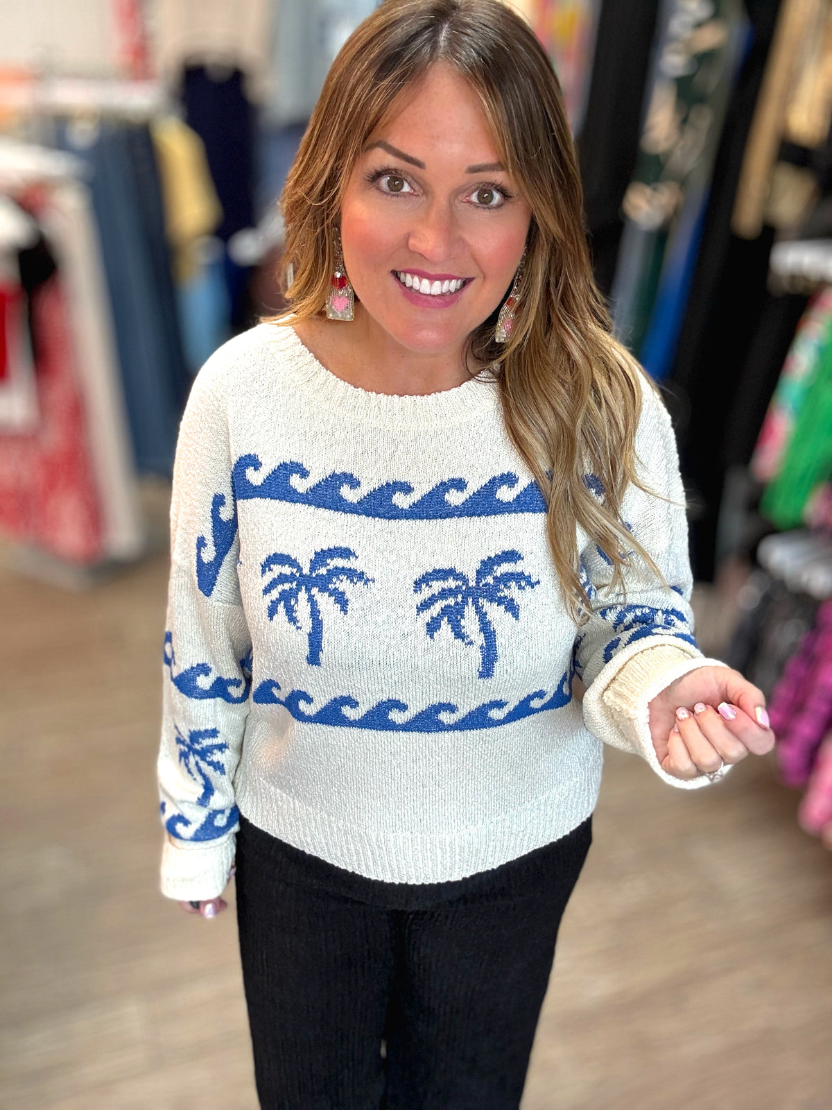 Palm Tree Wave Knit Sweater