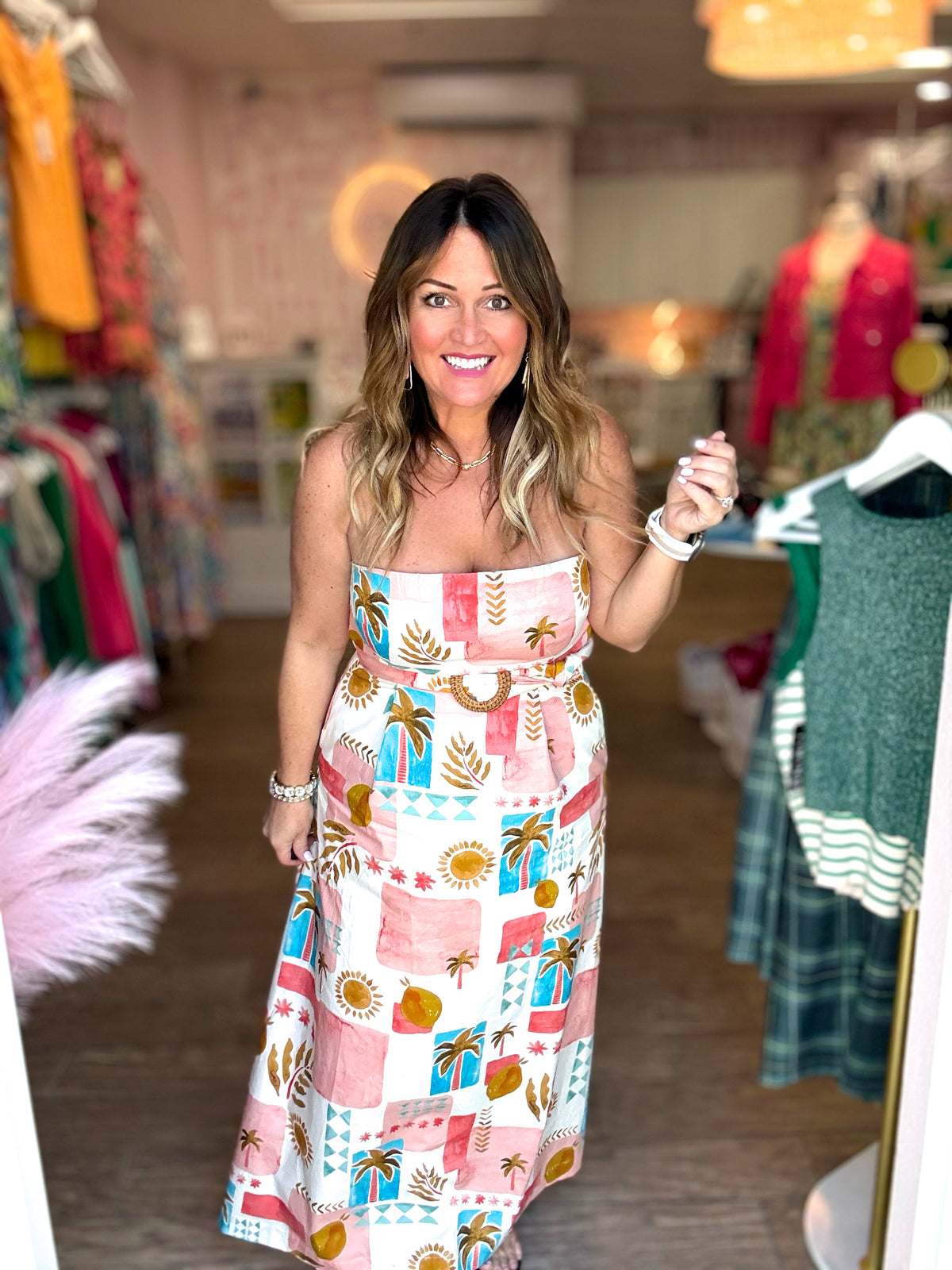 Moroccan Spring Rattan Belt Maxi Dress