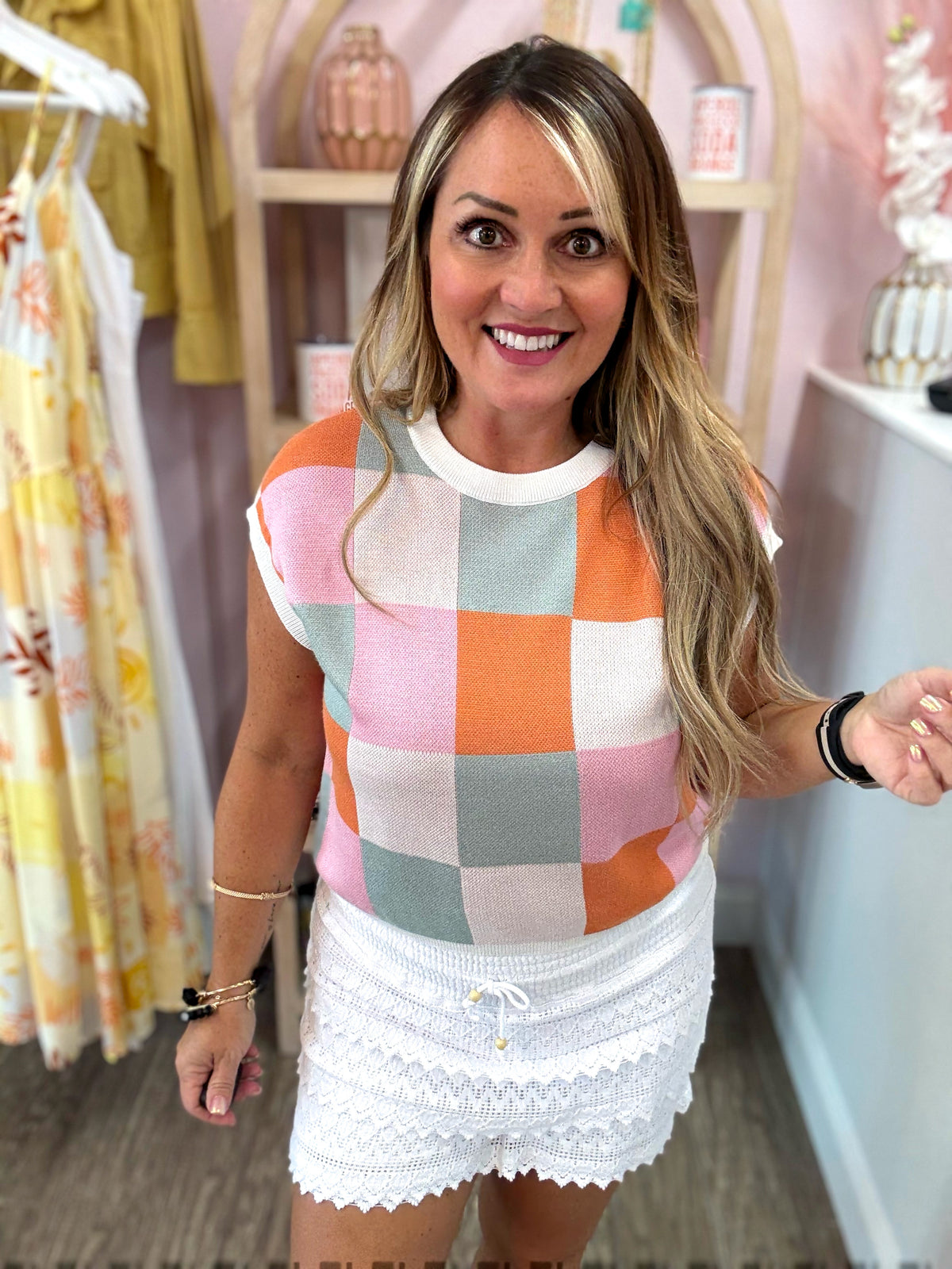 Peachy Checkmate Knit Top