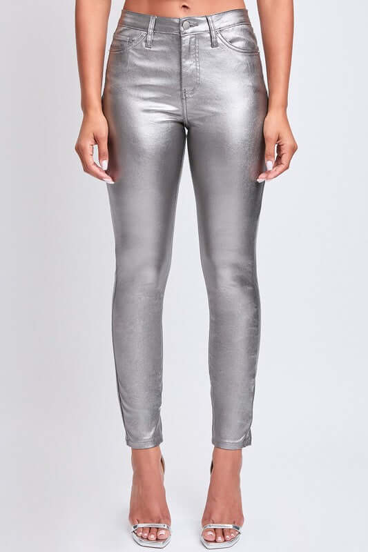 Metallic silver pants for women, perfect for parties and stylish outfits.