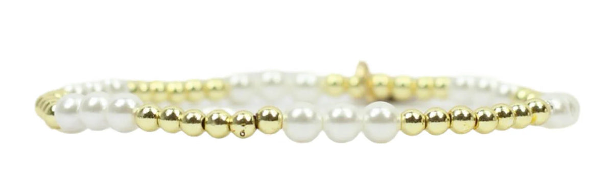 Bourbon and Bowties|Stacker Stretch Bracelet-Mini Pearl + Gold Mix