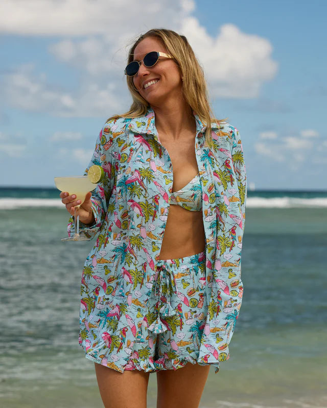 Margaritaville by Kenny Flowers Welcome to Margaritaville – Ocean Blue – Women's Long Sleeve Resort Shirt