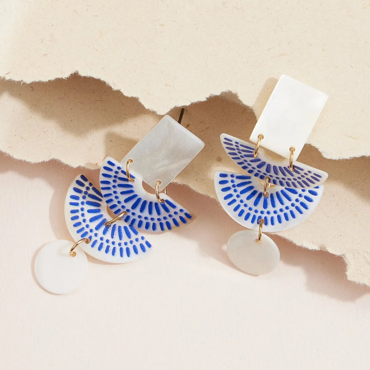 Geometric Mother-Of-Pearl Dangle Earrings Boho Style